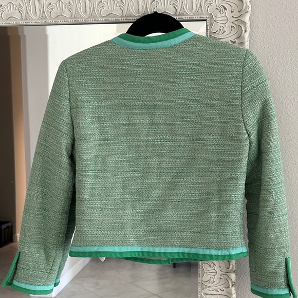 J. Crew Lady Jacket Mint Green Tweed Collarless Blazer - Picture 4 of 7